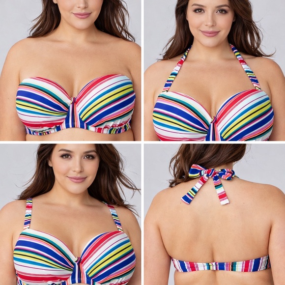 Swim by Cacique Rainbow Stripe Underwire Bikini Top Size 42C - Picture 3 of 9